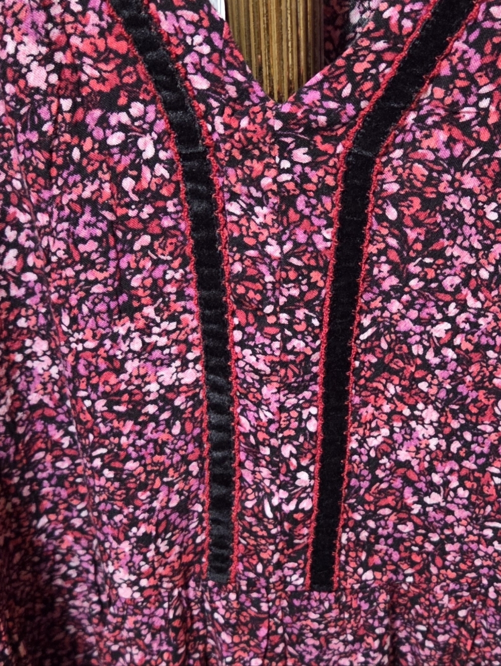 J. Jill Floral Velvet Trim Babydoll Flounce Hem Dress Pink Red Size Medium New! - Picture 4 of 9